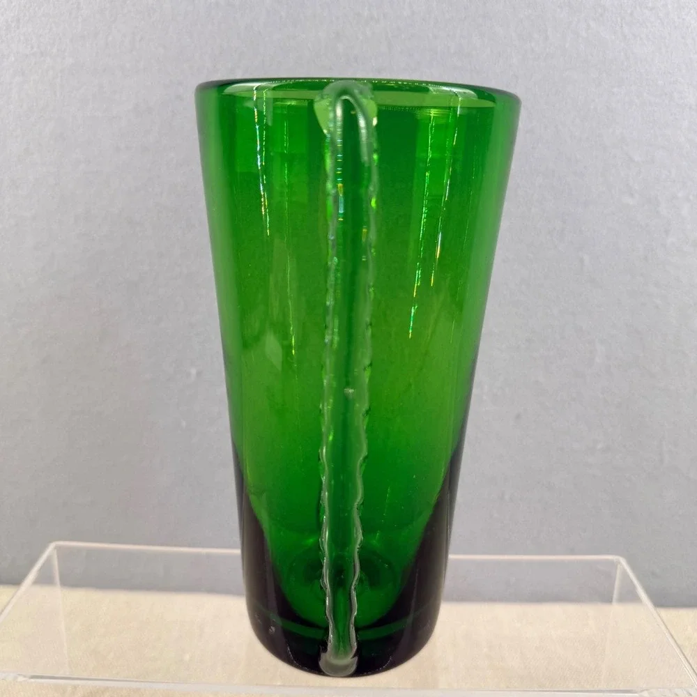 Bischoff Glass Winged Vase No. 515 Emerald‎ Green & Clear MCM